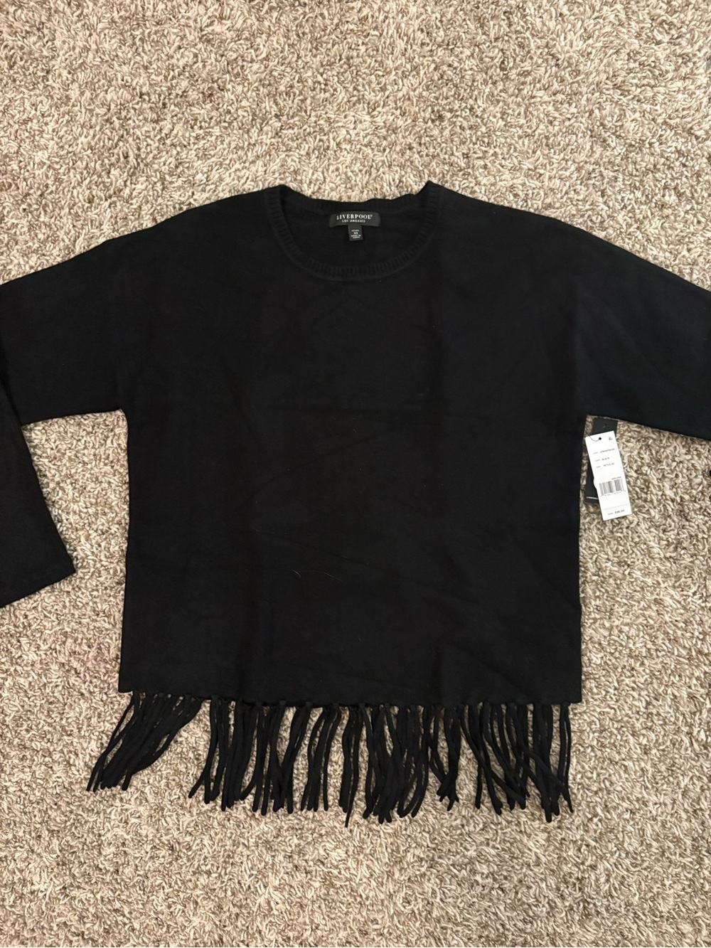Liverpool Black Fringe Hem Crewneck Sweater